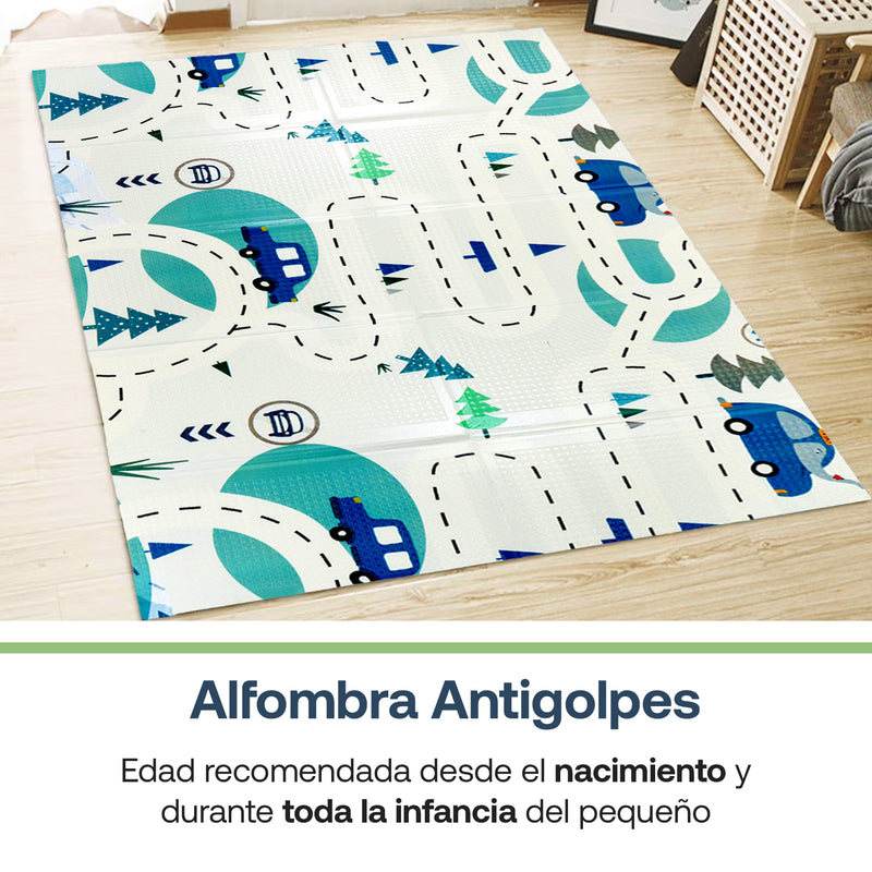 Alfombra Antigolpes Infantil Plegable 180X120 Auto y Jungla