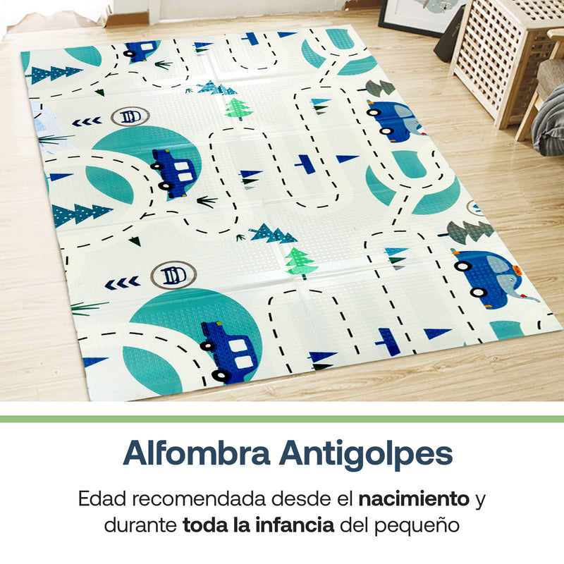 Alfombra Antigolpes Infantil Plegable 180X200 Auto y Montaña