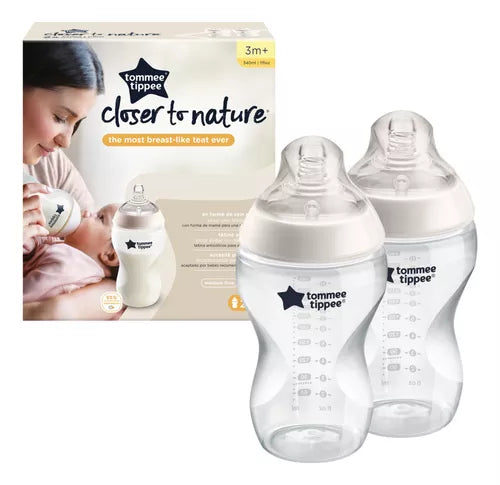 Set 2 Mamadera Natural Start 340ml. Transparente (6 meses +), Tommee Tippee