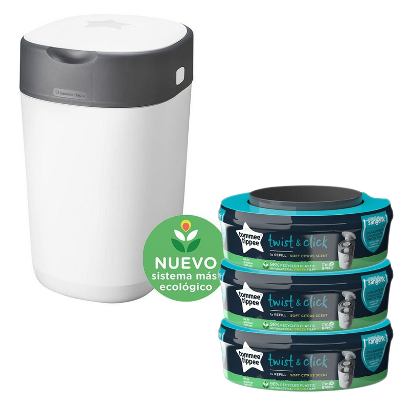 Contenedor + 3 Repuesto Sangenic Twist & Click, Tommee Tippee