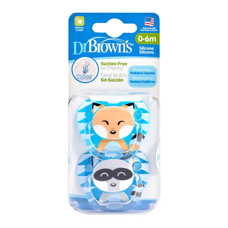 Chupete Prevent Dia 0-6M 2UN Azul, Dr.Brown&