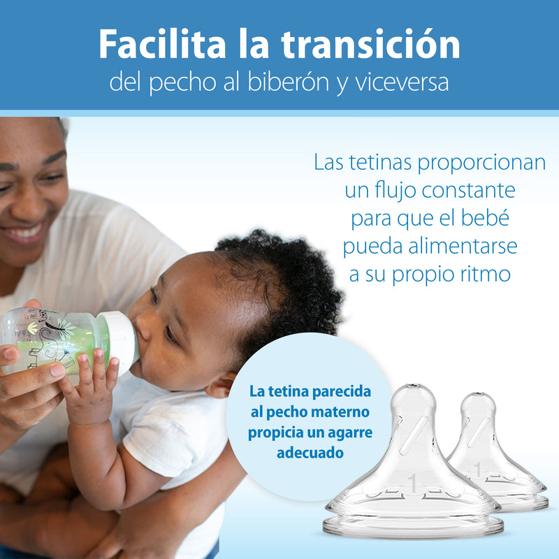 Mamadera Anticólico Boca Ancha 330ml, Conejo en globo c/Tetina 3M+, Dr.Brown&