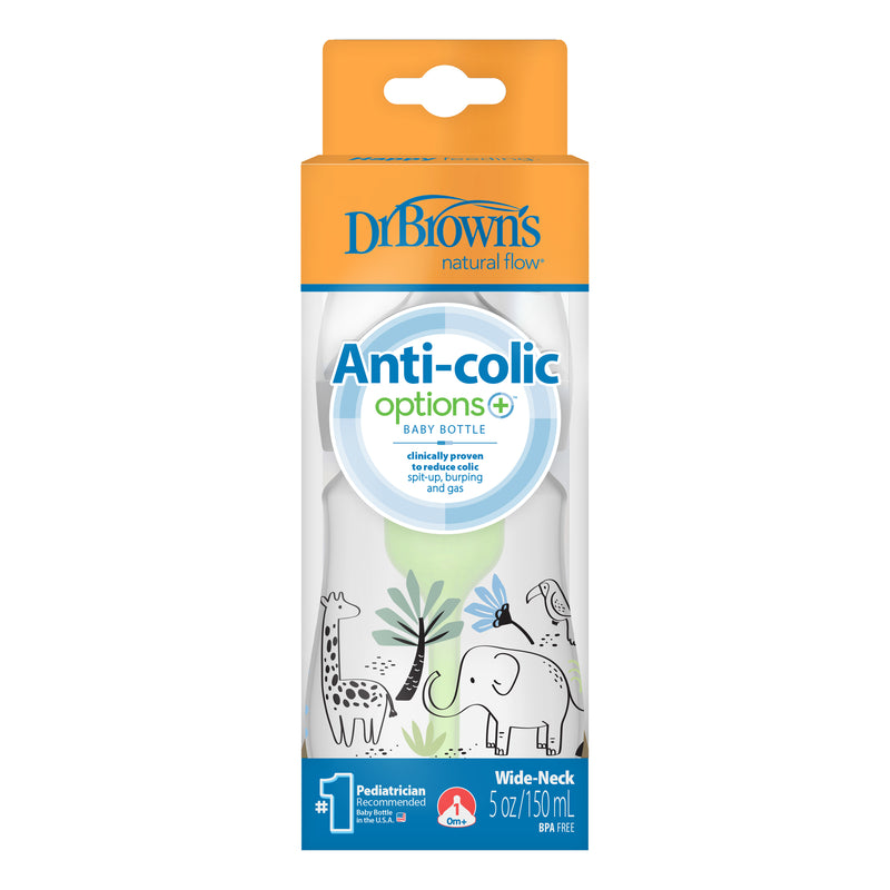 Mamadera Anticólico Boca Ancha 150ml, Elefante & Jirafa en la Jungla, Dr.Brown&