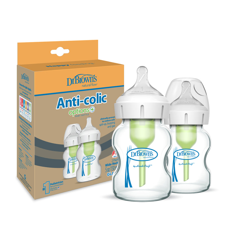 Pack 2 Mamaderas Anticólico Boca Ancha Vidrio 150ml, Dr.Brown&