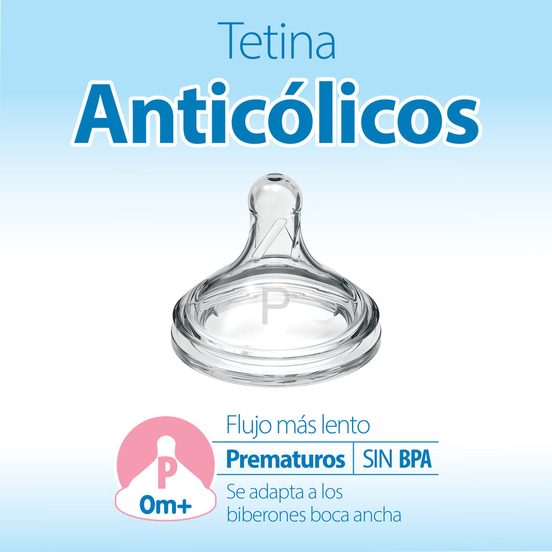 Tetina Anticólico Boca Ancha 2UN para Prematuro, Dr.Brown&