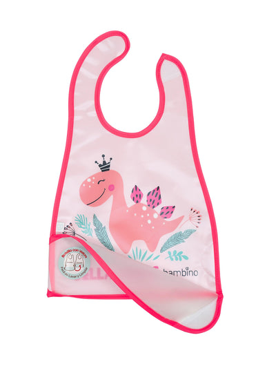 Babero De Alimentacion Bambino Dinosaurio Rosado - KIDSCLUB Tienda ONLINE