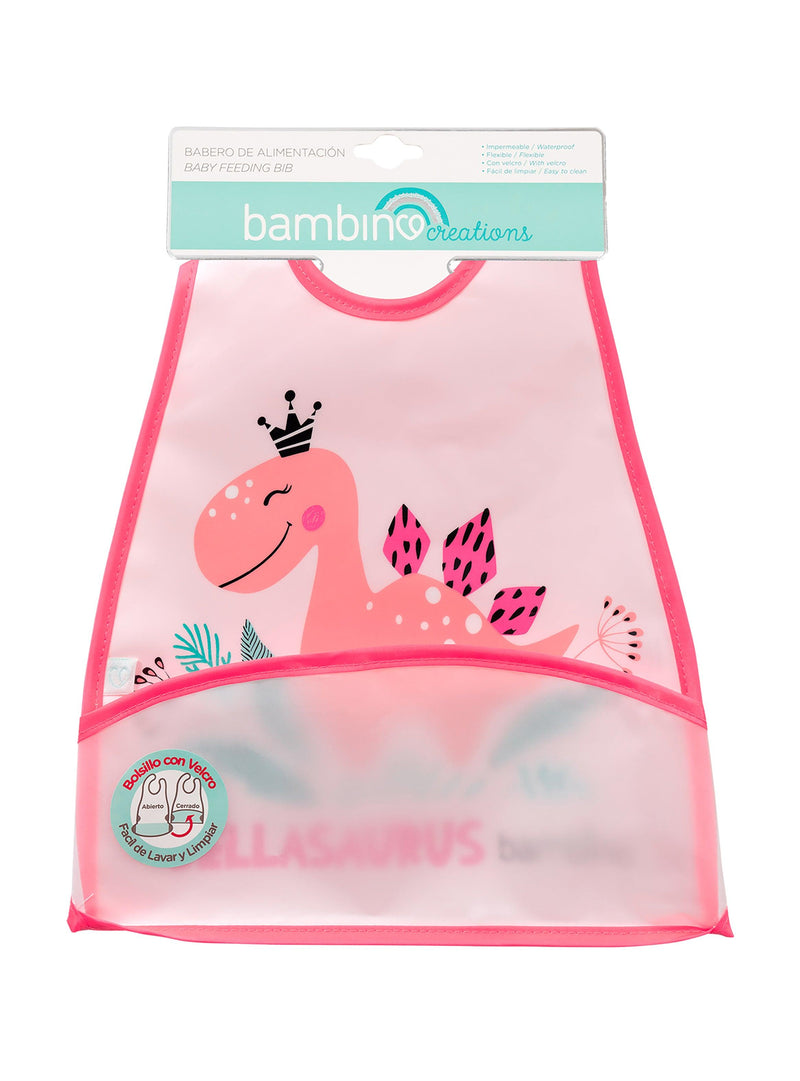 Babero De Alimentacion Bambino Dinosaurio Rosado - KIDSCLUB Tienda ONLINE