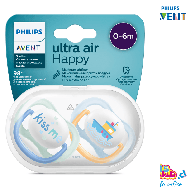 Chupete Avent Ultra Air Collection, Kissme/ BARCO 0-6 m, x2 unidades - KIDSCLUB Tienda ONLINE