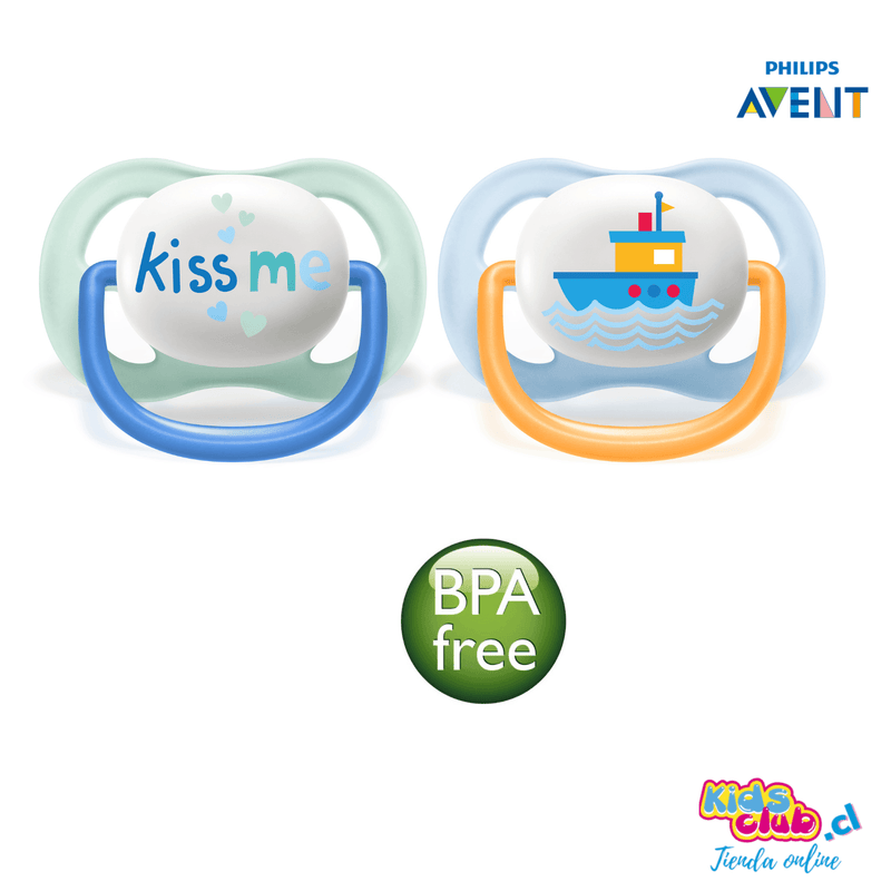 Chupete Avent Ultra Air Collection, Kissme/ BARCO 0-6 m, x2 unidades - KIDSCLUB Tienda ONLINE