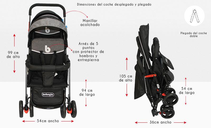 Coche Doble Duo Pix Negro RS-13300-3, Bebeglo - KIDSCLUB Tienda ONLINE