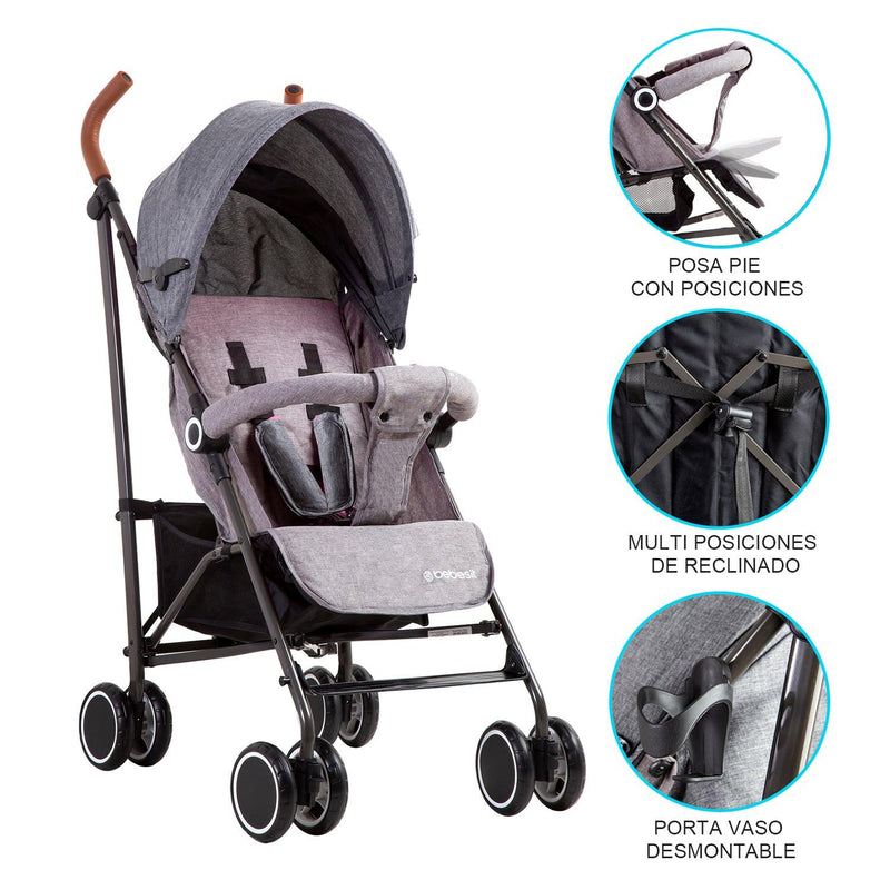 Coche Paragua Clap Melange Gris, Bebesit - KIDSCLUB Tienda ONLINE