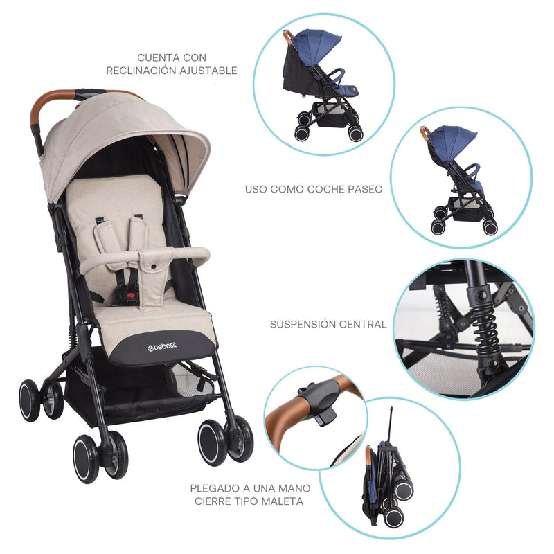 Coche Paseo Maleta Sprint SX Beige, Bebesit - KIDSCLUB Tienda ONLINE