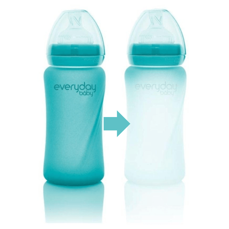 Mamadera de vidrio Termosensible Turquesa 240 ml, Everyday Baby - KIDSCLUB Tienda ONLINE