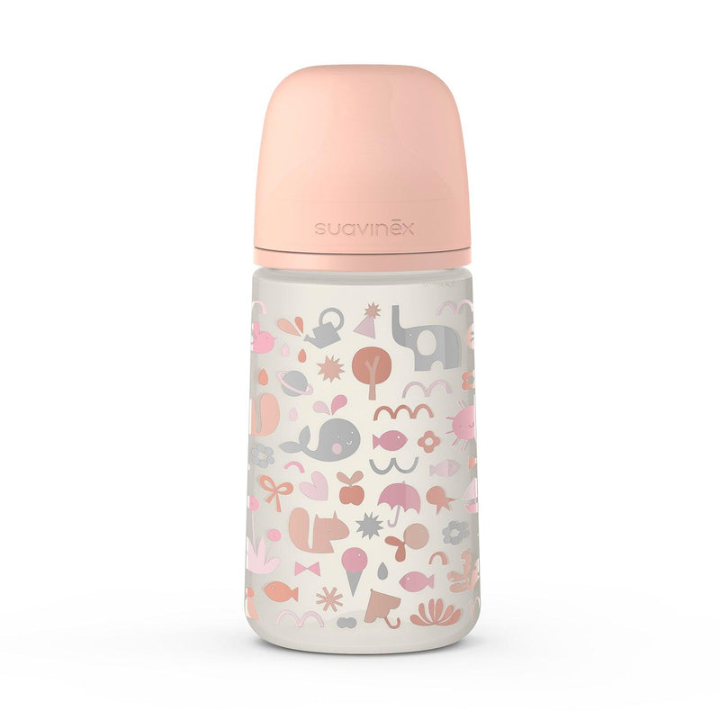 Mamadera fisiologica silicona flujo Medio 270 ml Rosa, Suavinex - KIDSCLUB Tienda ONLINE