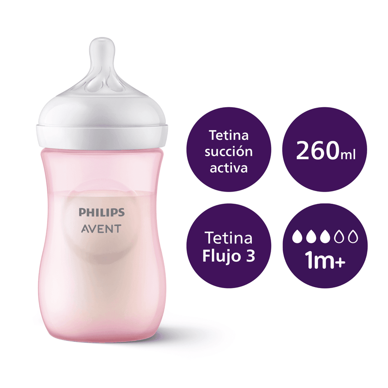 Mamadera Natural Response rosa 260 ml 1 m 1 unidad, Avent - KIDSCLUB Tienda ONLINE