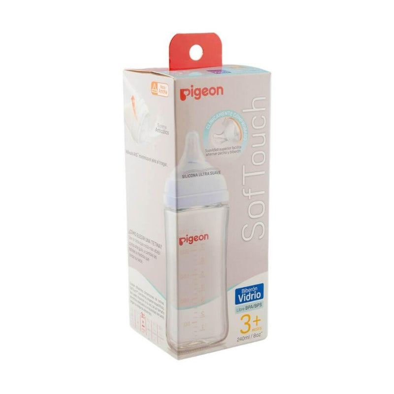 Mamadera Softouch Vidrio 240 ml, Pigeon - KIDSCLUB Tienda ONLINE