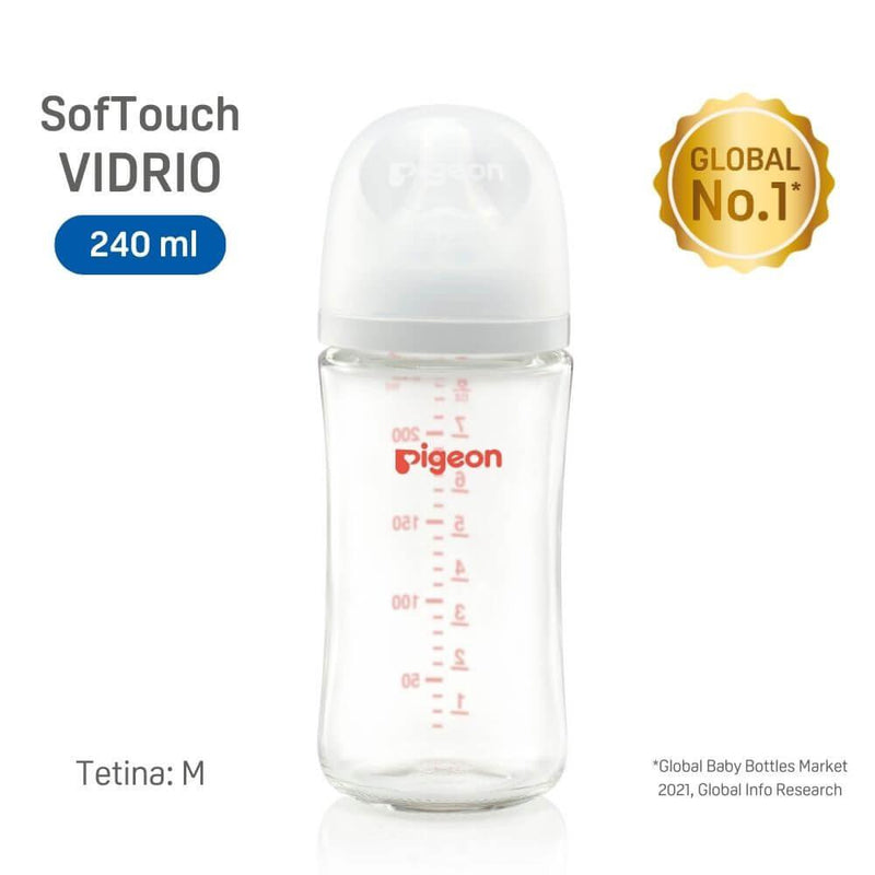 Mamadera Softouch Vidrio 240 ml, Pigeon - KIDSCLUB Tienda ONLINE