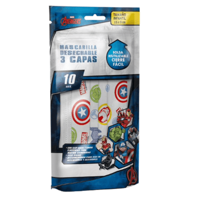 MASCARILLA DESECHABLE AVENGERS GELATTI KIDS (Nuevo formato 10 unids x Sobre) - KIDSCLUB Tienda ONLINE