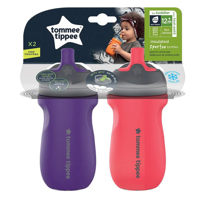 Pack 2 vasos térmicos Sportee rosa morado, Tommee Tippee - KIDSCLUB Tienda ONLINE