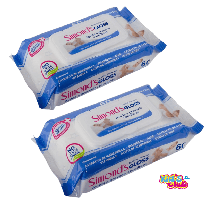 PACK TOALLA HUMEDA SIMONDS GLOSS 2X60 Uds. - KIDSCLUB Tienda ONLINE