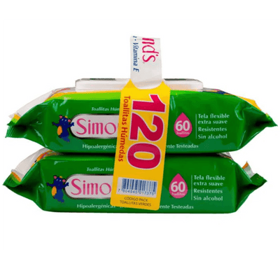 PACK TOALLA HUMEDA SIMONDS VERDE ALOE PACK 2X60 Uds. - KIDSCLUB Tienda ONLINE