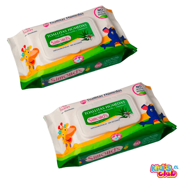 PACK TOALLA HUMEDA SIMONDS VERDE ALOE PACK 2X60 Uds. - KIDSCLUB Tienda ONLINE