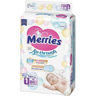 PAÑALES MERRIES VELCRO RECIEN NACIDO (2 a 5 Kg) 60 PAÑALES - KIDSCLUB Tienda ONLINE