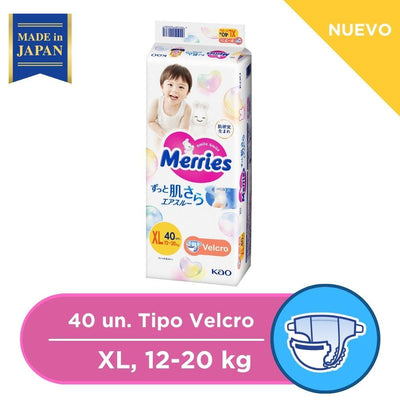 Pañales Velcro Super Jumbo Talla XL 40 un, Merries - KIDSCLUB Tienda ONLINE