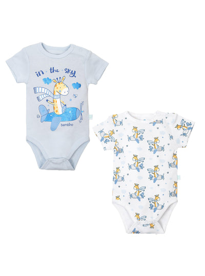 Set 2 Body Manga Corta Celeste Jirafa Niño 0-3m - KIDSCLUB Tienda ONLINE