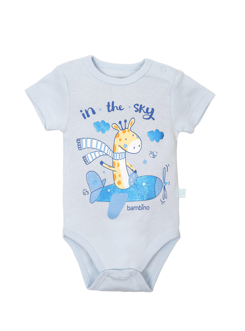 Set 2 Body Manga Corta Celeste Jirafa Niño 0-3m - KIDSCLUB Tienda ONLINE