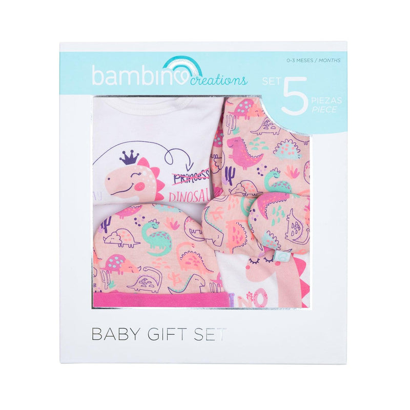 Set 5 Piezas Baby Gift Bambino Creations Dinosaurio Fucsia - KIDSCLUB Tienda ONLINE