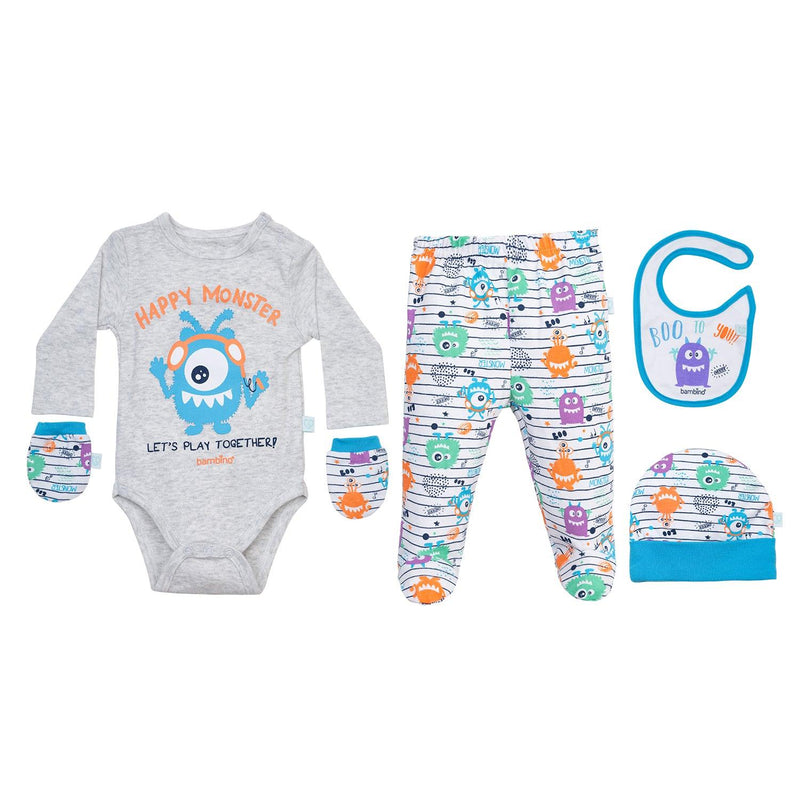 Set 5 Piezas Baby Gift Bambino Creations Monstruos Blanco - KIDSCLUB Tienda ONLINE