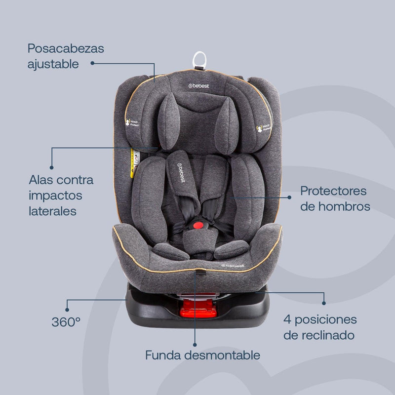 Silla de Auto Convertible Supra 360° Dark Gris, Bebesit - KIDSCLUB Tienda ONLINE