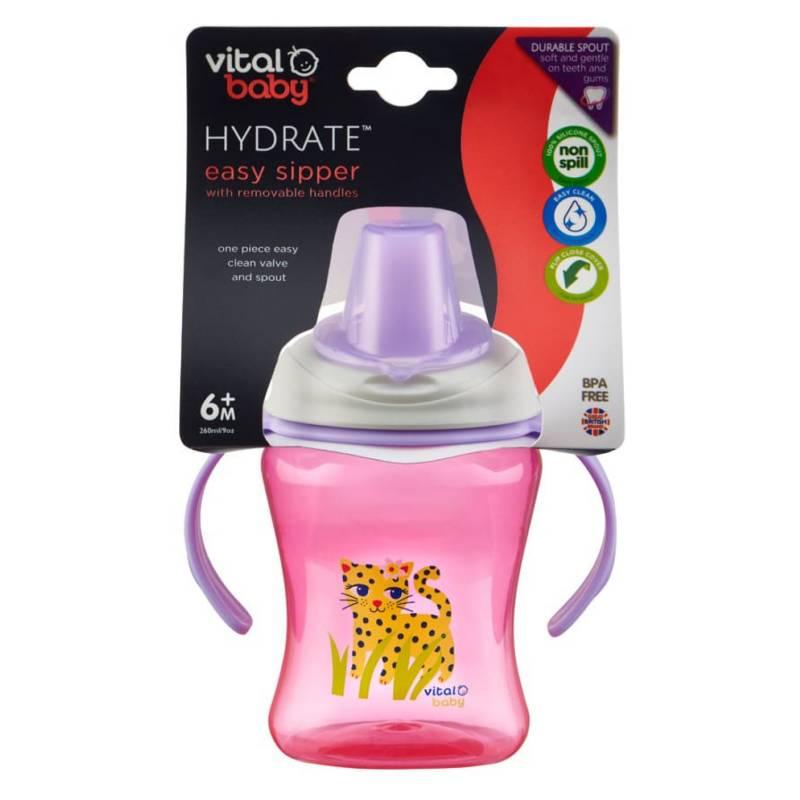 Vaso Easy Sipper con mangos removibles 260ml Rosado, Vital Baby - KIDSCLUB Tienda ONLINE