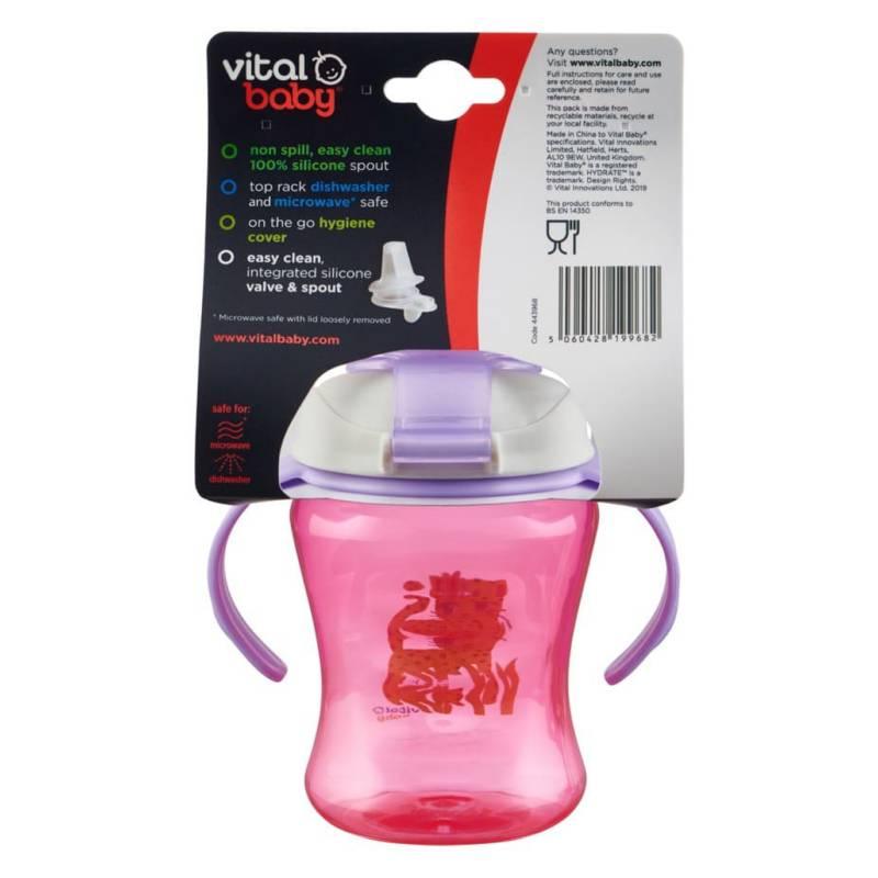 Vaso Easy Sipper con mangos removibles 260ml Rosado, Vital Baby - KIDSCLUB Tienda ONLINE